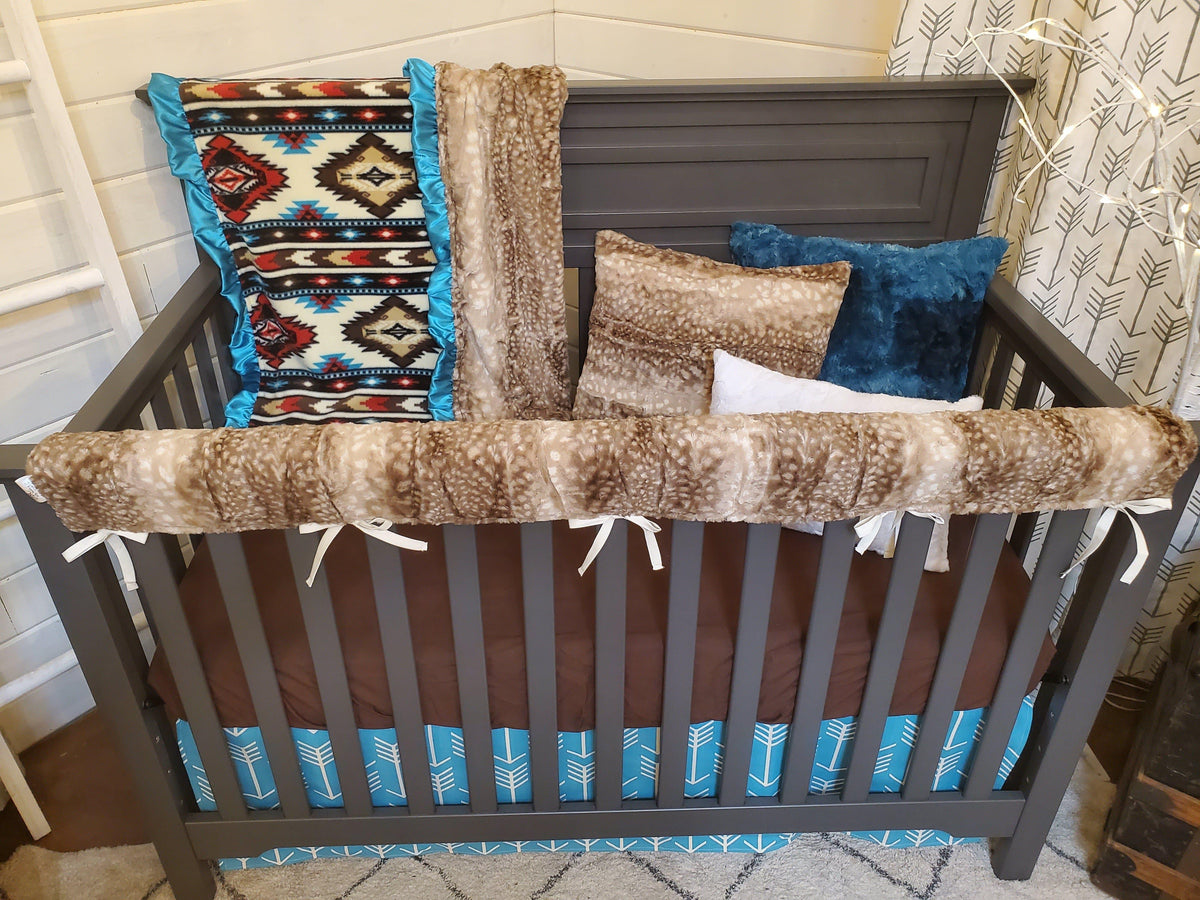 Neutral Crib Bedding- Aztec and Fawn Minky Woodland Collection - DBC Baby Bedding Co 