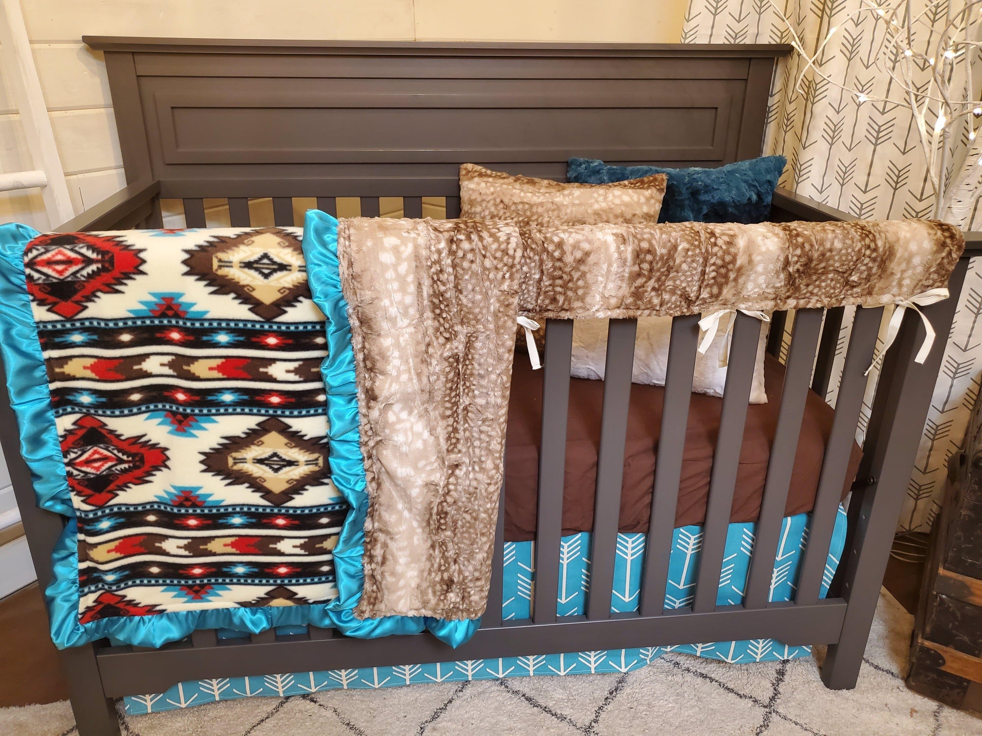 Neutral Crib Bedding- Aztec and Fawn Minky Woodland Baby Bedding Collection - DBC Baby Bedding Co 