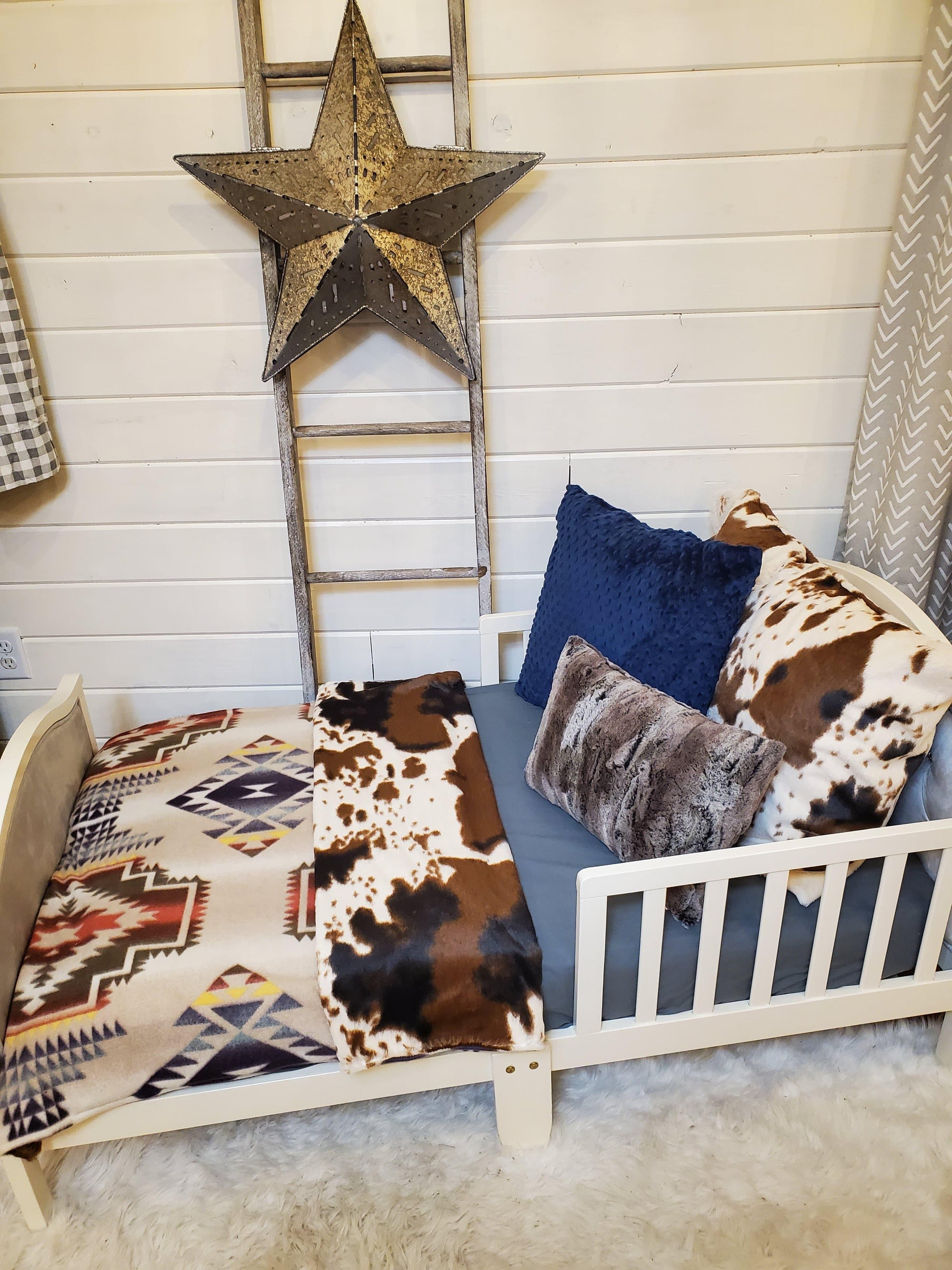 Toddler or Twin Bedding -  Cow Minky and Tan Aztec Collection - DBC Baby Bedding Co 