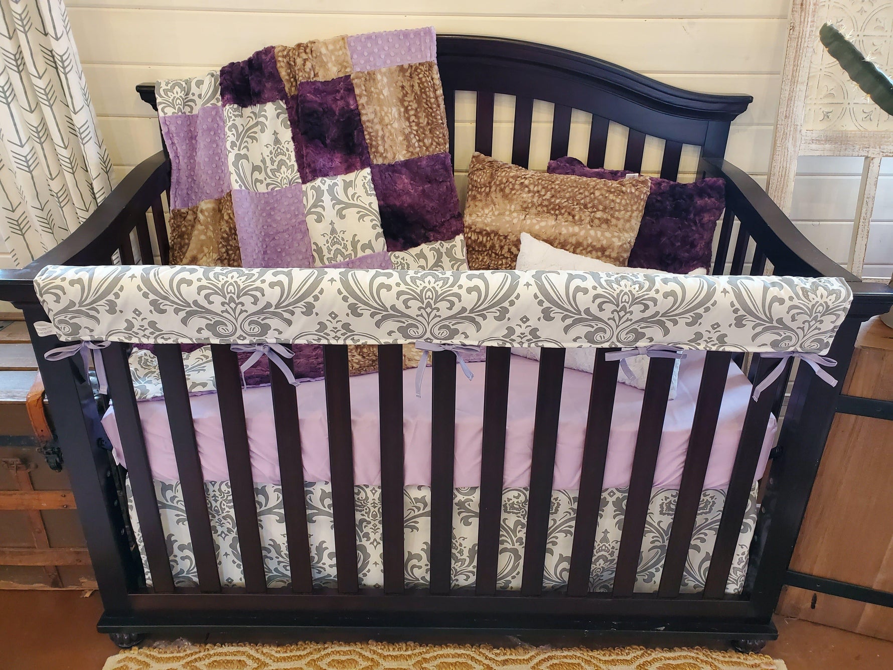 Ready to Ship Girl Crib Bedding- Damask, Lilac, and Fawn Collection - DBC Baby Bedding Co 