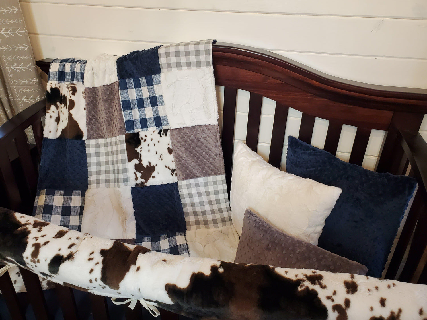 Boy Crib Bedding- Farm House and Cow Minky Farm Collection - DBC Baby Bedding Co 