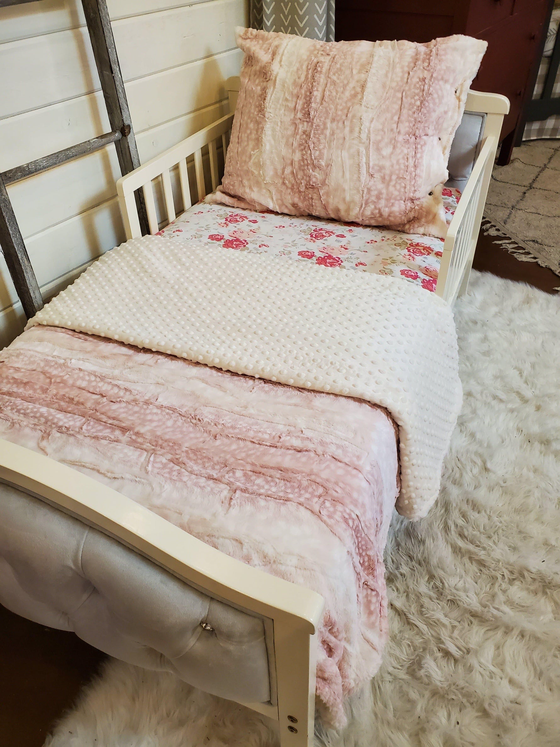 Toddler or Twin Bedding -  Rosewater Fawn Minky Collection - DBC Baby Bedding Co 