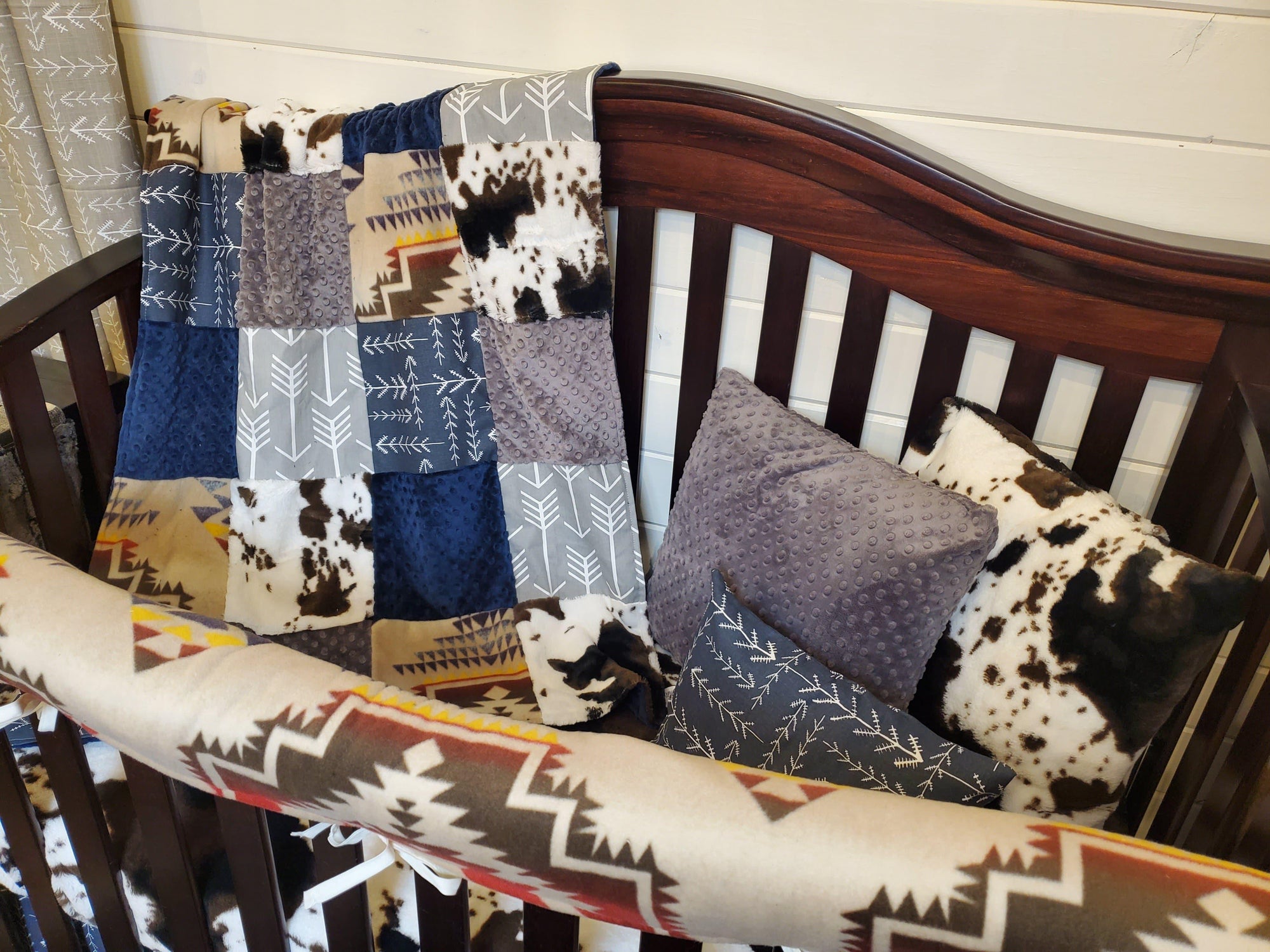 Boy Crib Bedding- Tan Aztec and Cow Minky Cowboy Collection - DBC Baby Bedding Co 