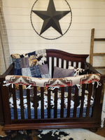 Boy Crib Bedding- Tan Aztec and Cow Minky Cowboy Collection - DBC Baby Bedding Co 