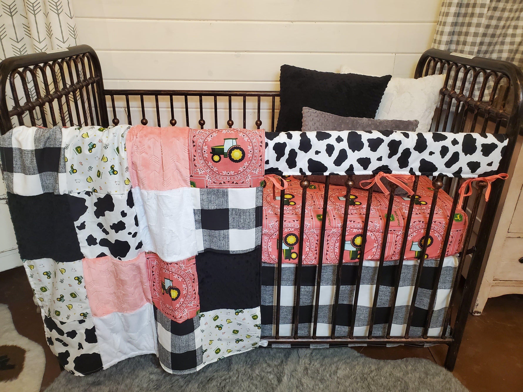 Girl Crib Bedding- Tractor and Cow Farm Collection - DBC Baby Bedding Co 