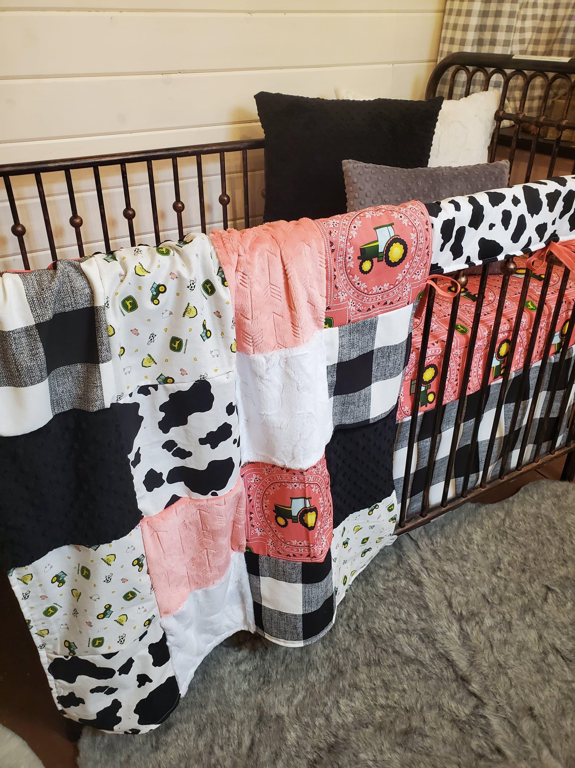 Girl Crib Bedding- Tractor and Cow Farm Collection - DBC Baby Bedding Co 