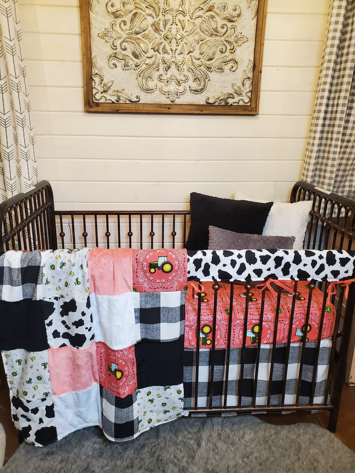 Girl Crib Bedding- Tractor and Cow Farm Collection - DBC Baby Bedding Co 