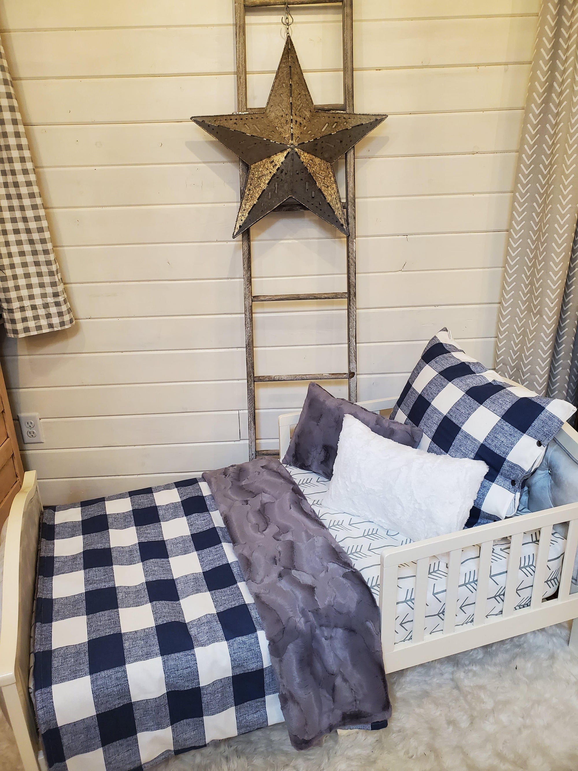 Toddler or Twin Bedding -  Navy Check and Arrow Collection - DBC Baby Bedding Co 