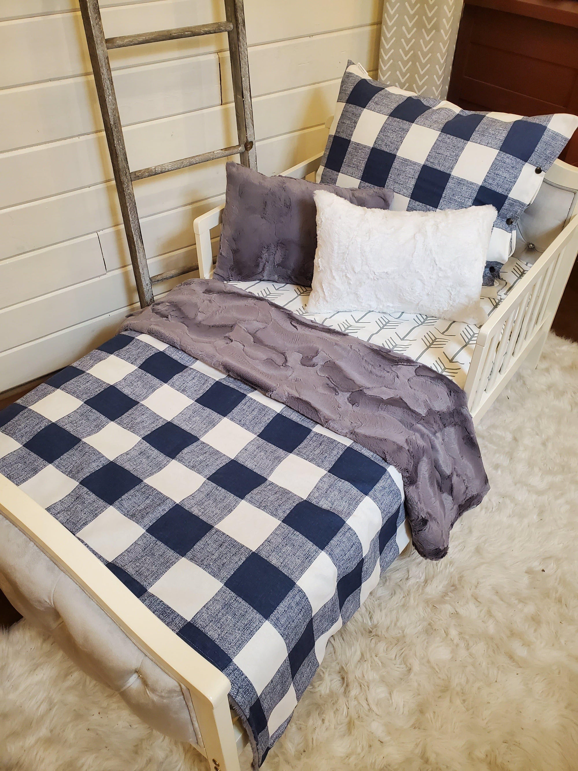 Toddler or Twin Bedding -  Navy Check and Arrow Collection - DBC Baby Bedding Co 
