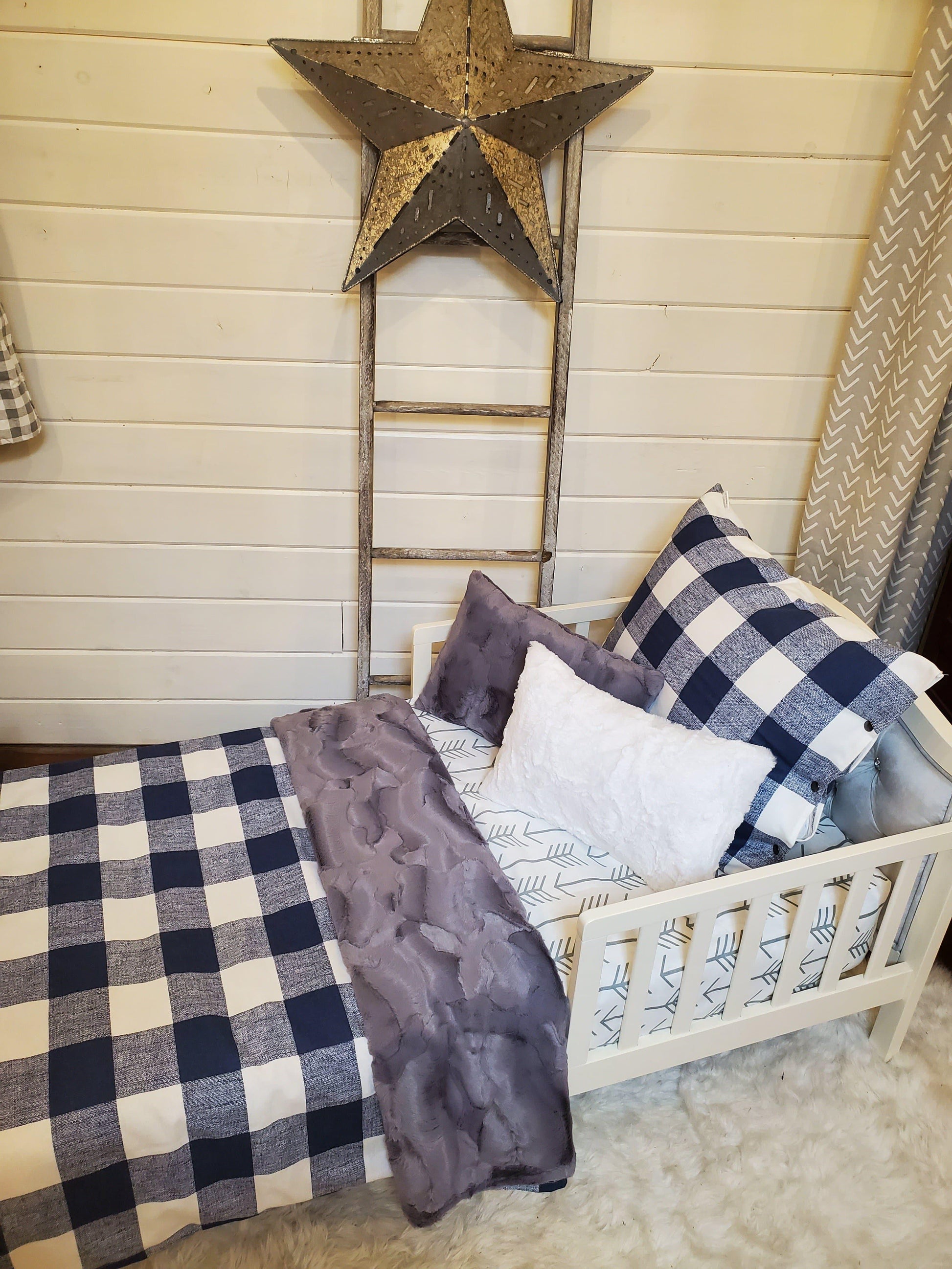 Toddler or Twin Bedding -  Navy Check and Arrow Collection - DBC Baby Bedding Co 