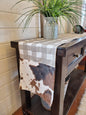 Home Decor- Table Runner -Ecru Slub Check with Cow Minky decorative ends - DBC Baby Bedding Co 