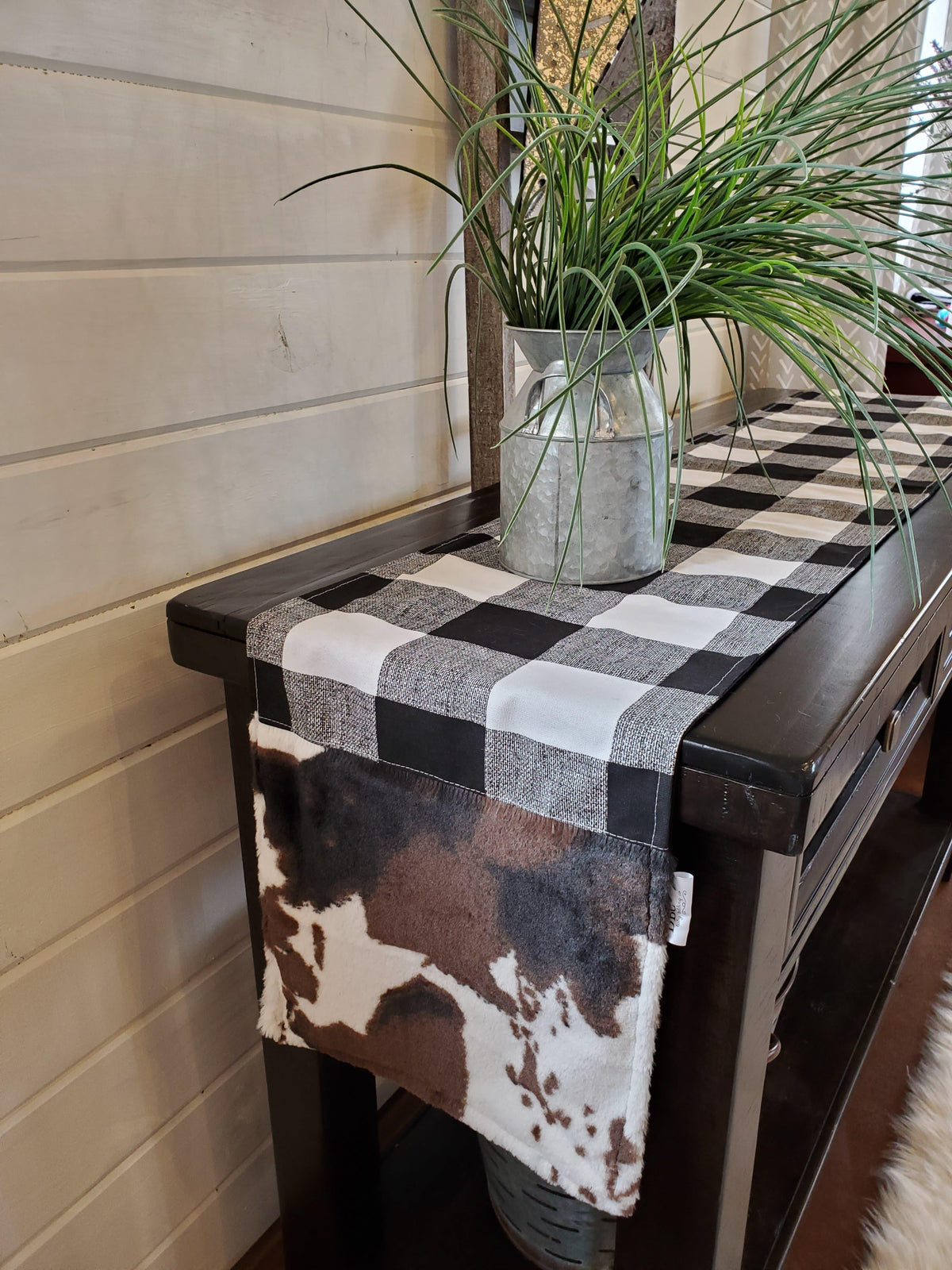 Home Decor- Table Runner -Black White Check with Cow Minky decorative ends - DBC Baby Bedding Co 