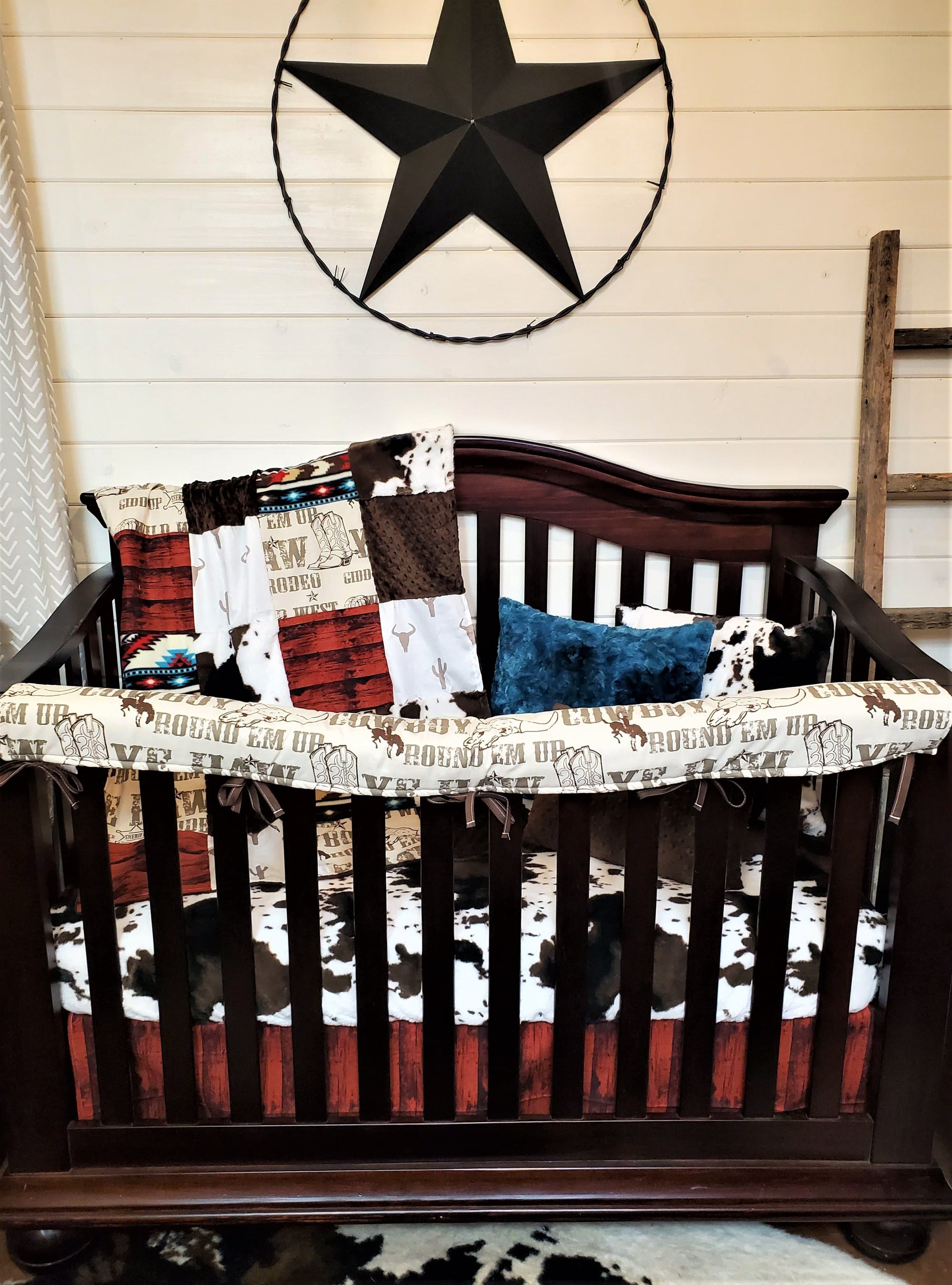 Custom Boy Crib Bedding- Cowboy, Steer, and Cow Minky Cowboy Collection - DBC Baby Bedding Co