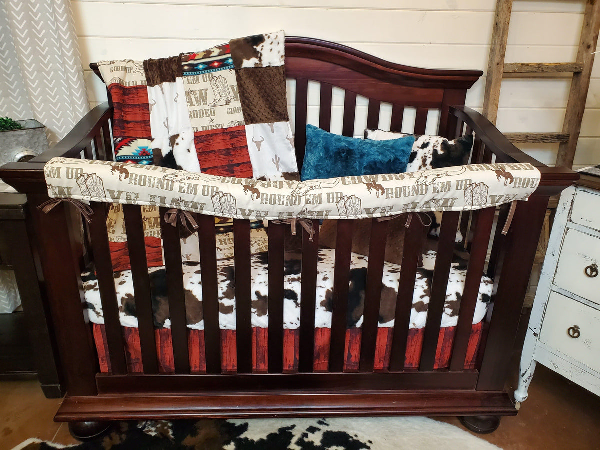 Custom Boy Crib Bedding- Cowboy, Steer, and Cow Minky Cowboy Collection - DBC Baby Bedding Co 