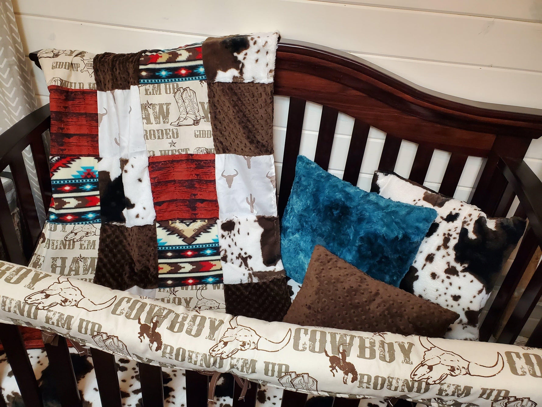 Custom Boy Crib Bedding- Cowboy, Steer, and Cow Minky Cowboy Collection - DBC Baby Bedding Co 