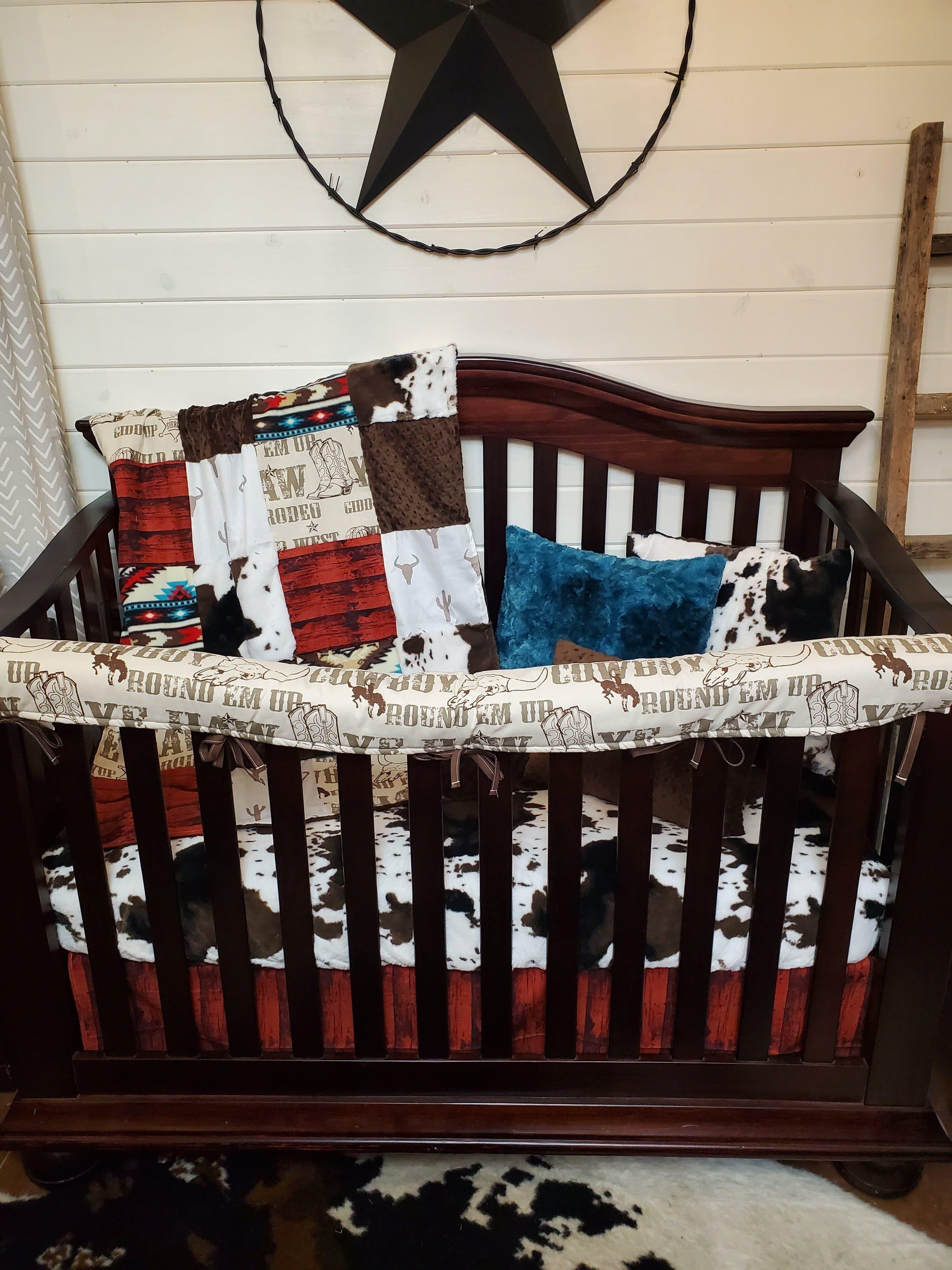 Custom Boy Crib Bedding- Cowboy, Steer, and Cow Minky Cowboy Collection - DBC Baby Bedding Co 