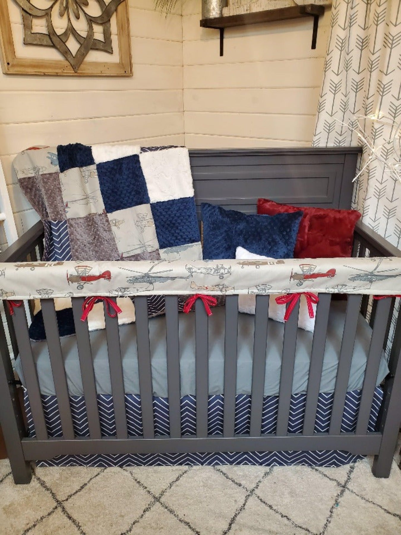 Boy Crib Bedding Vintage Airplane Baby Toddler Bedding Collection 3pc set