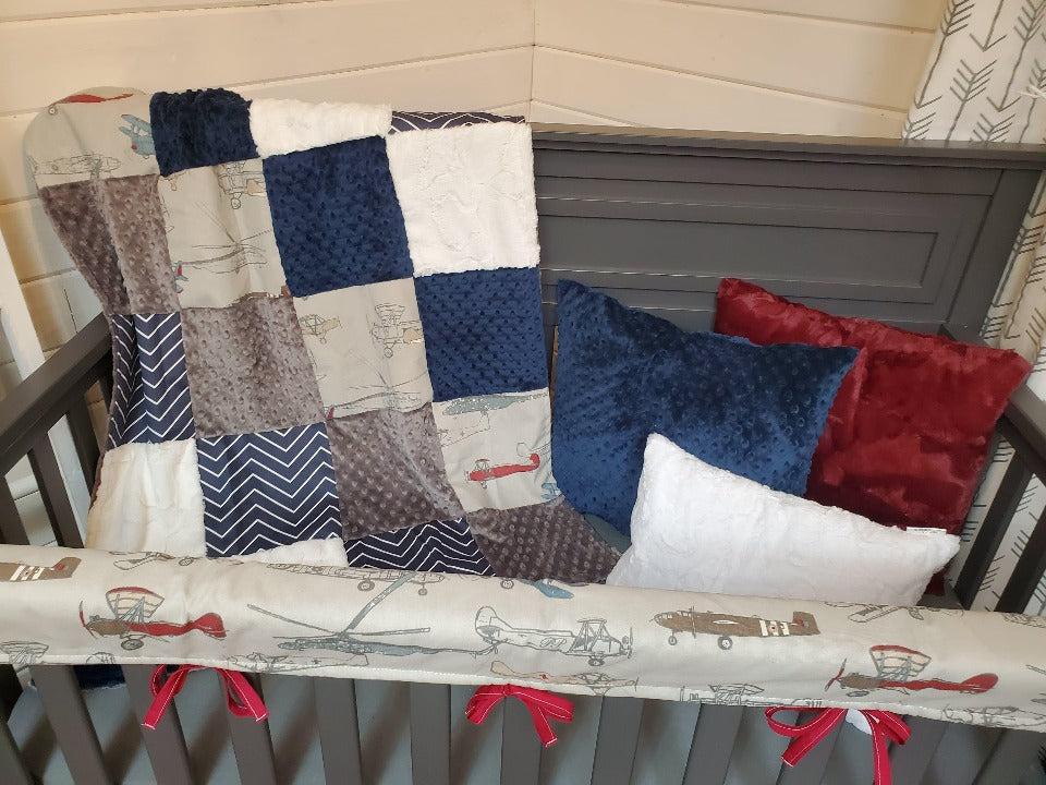 Ready Ship Boy Crib Bedding- Vintage Airplane Crib Bedding ollection - DBC Baby Bedding Co
