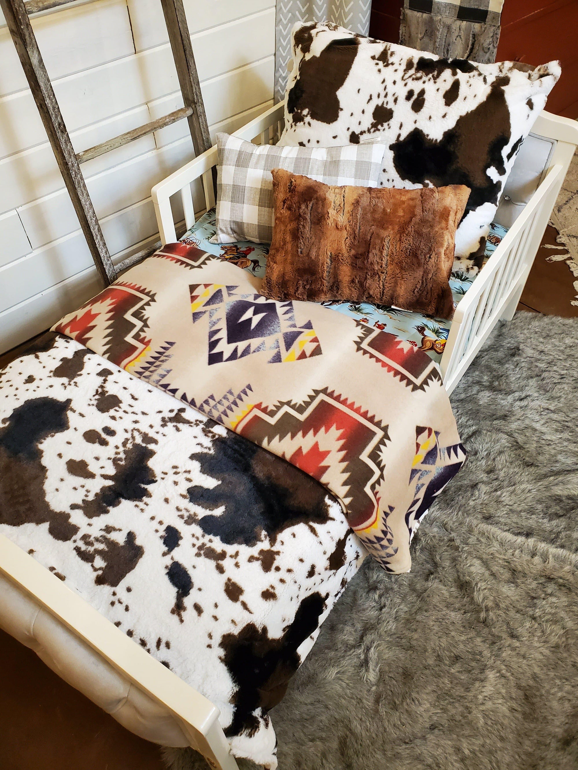 Toddler or Twin Bedding -  Cow Minky, Aztec, and Barn Dandy Collection - DBC Baby Bedding Co 