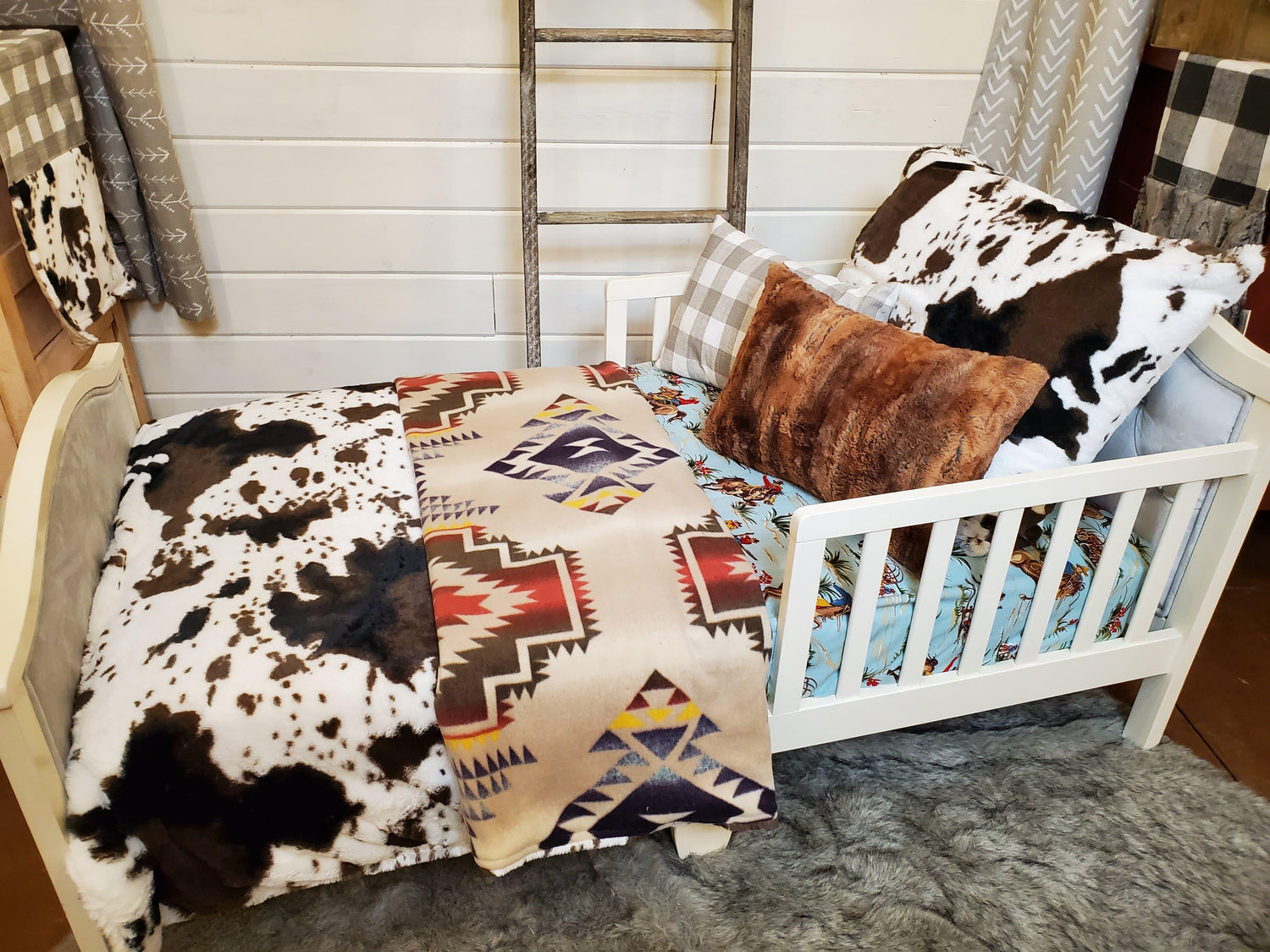 Toddler or Twin Bedding -  Cow Minky, Aztec, and Barn Dandy Collection - DBC Baby Bedding Co 