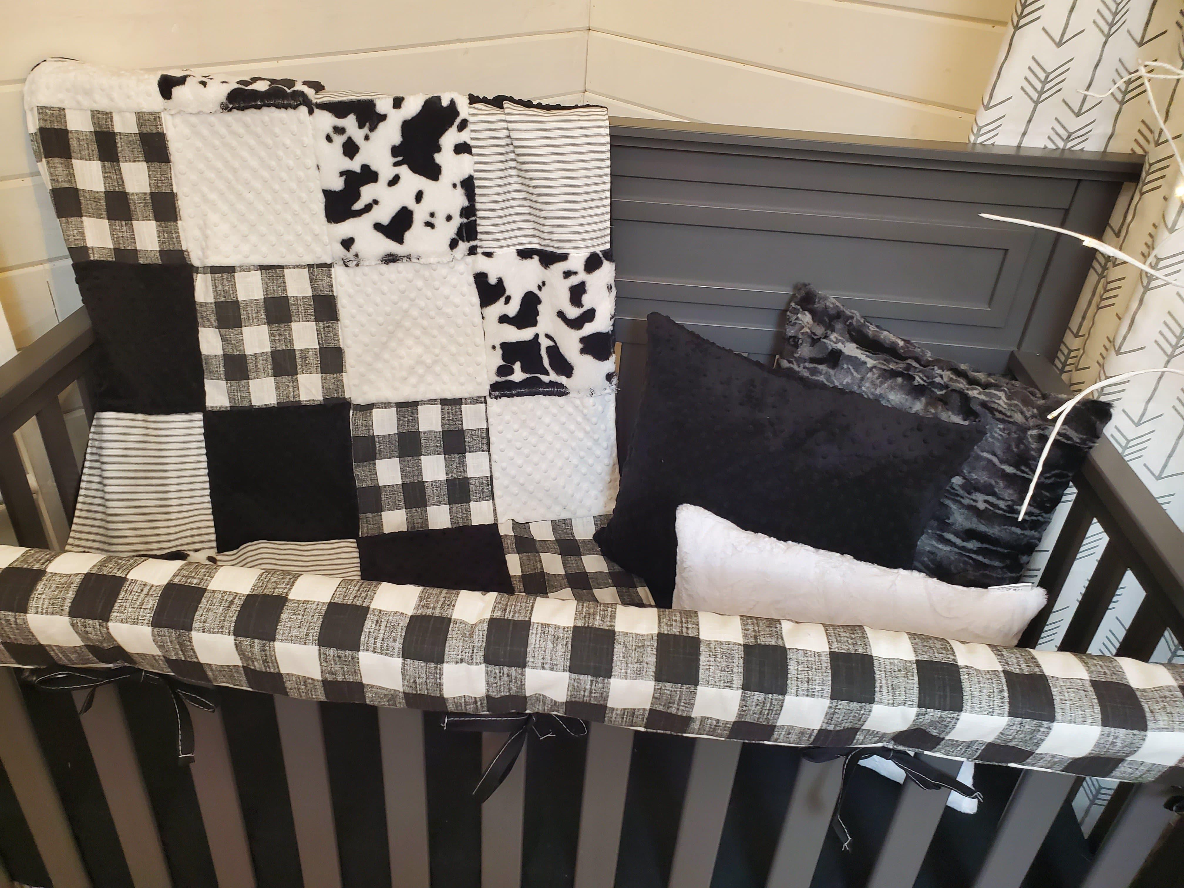 Ready Ship Neutral Crib Bedding Farmhouse and Black Cow Minky Baby Be DBC Baby Bedding Co