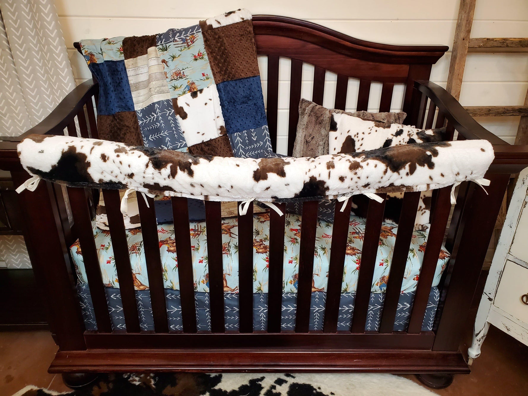 Cowboy & Cow Minky in Navy Crib Bedding 3