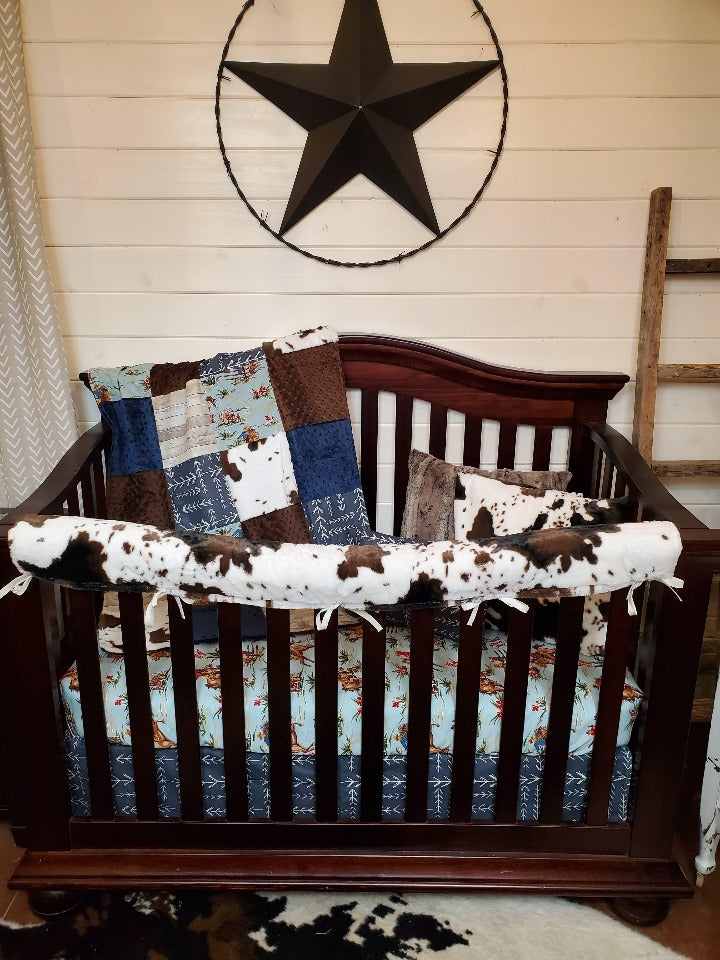 Cowboy &amp; Cow Minky in Navy Crib Bedding