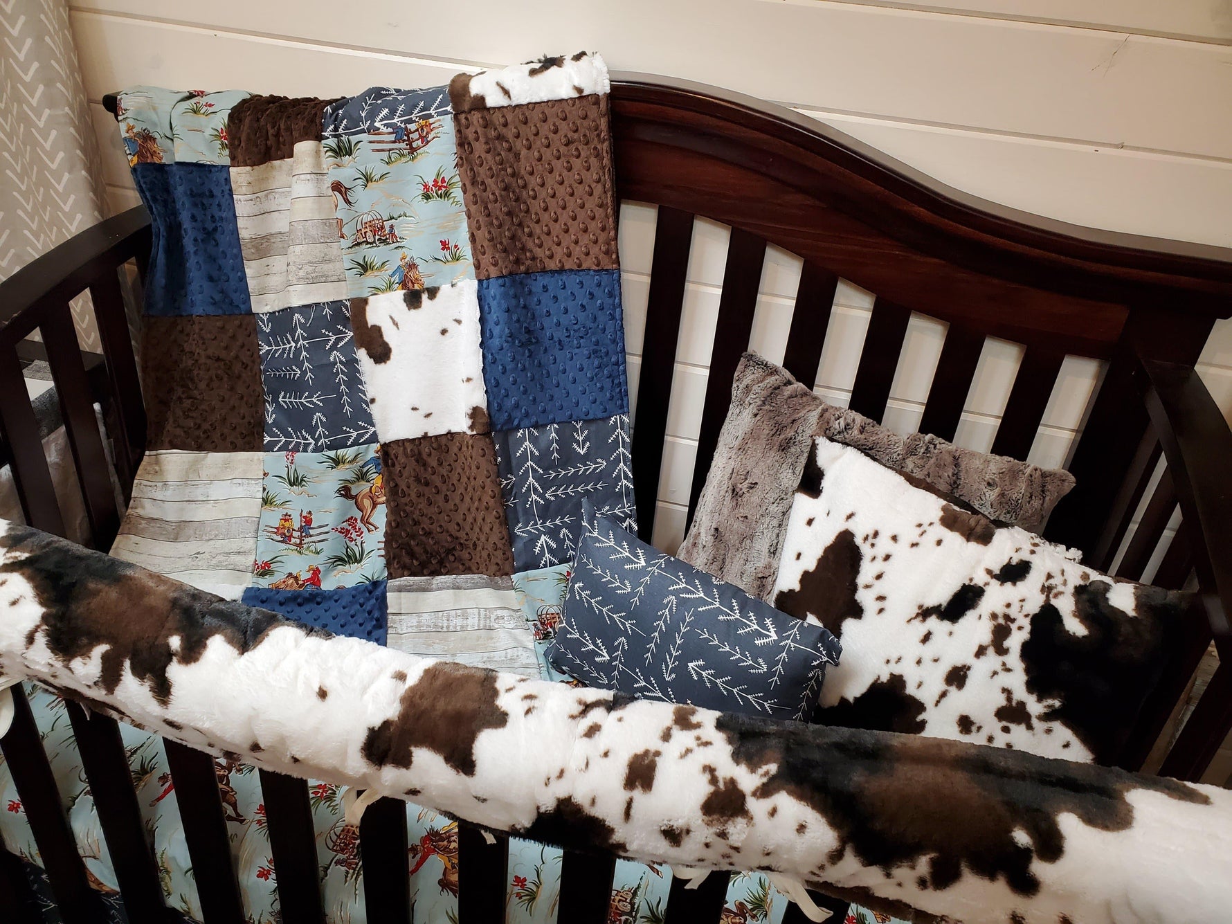 Cowboy & Cow Minky in Navy Crib Bedding 2