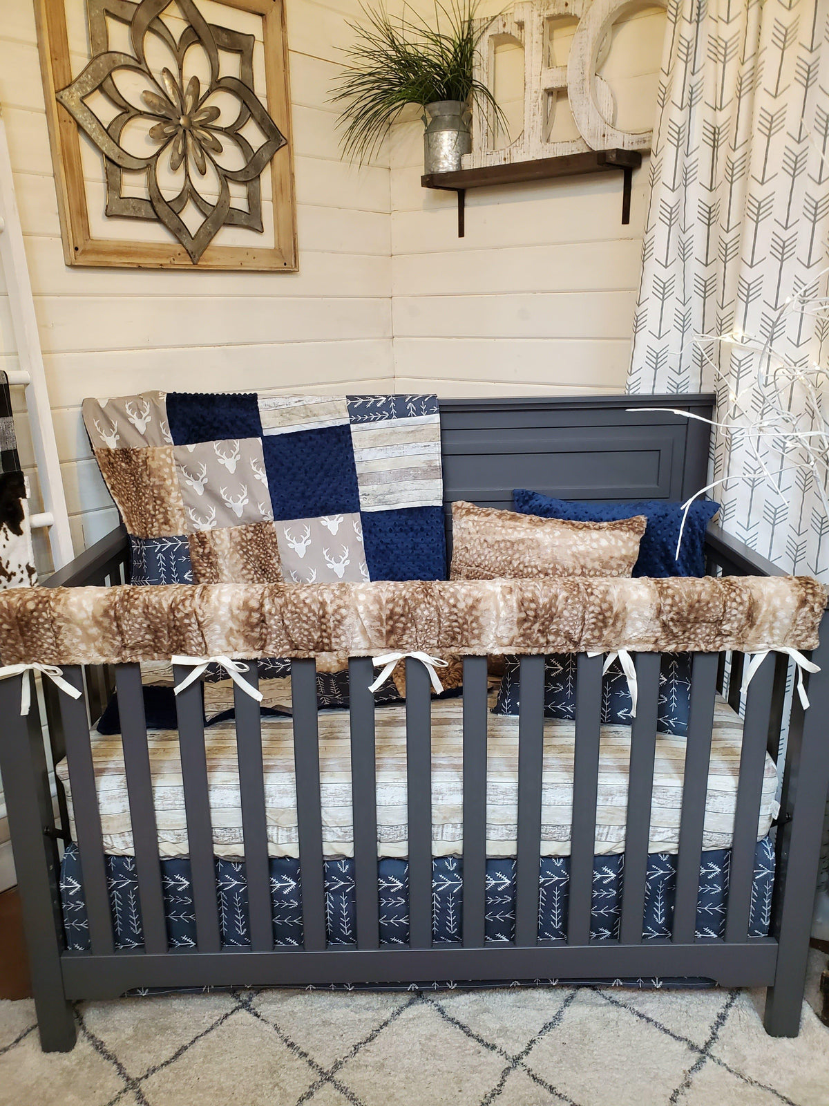 Boy Crib Bedding- Buck and Fawn Minky Woodland Nursery Collection - DBC Baby Bedding Co 
