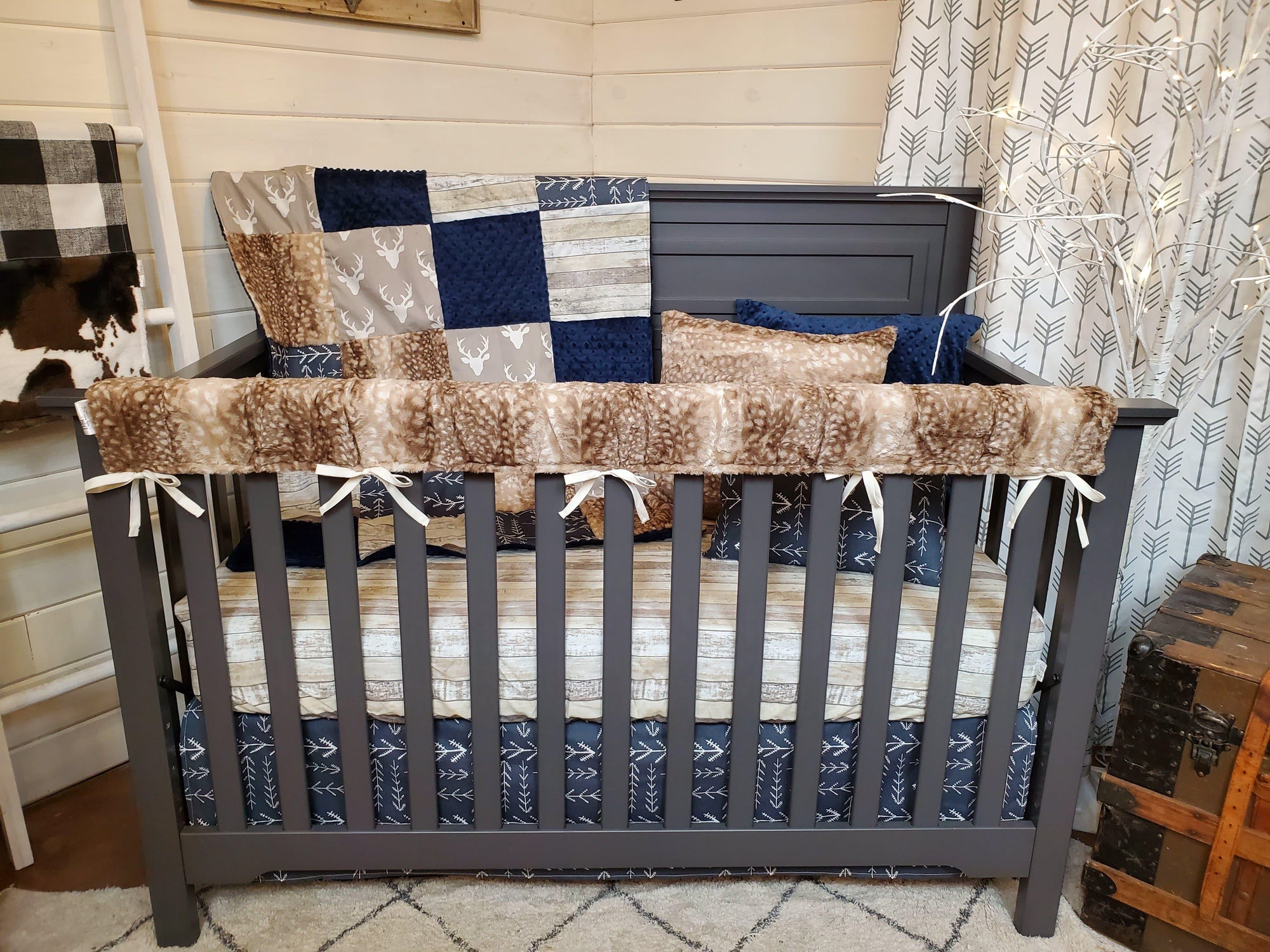 Boy Crib Bedding- Buck and Fawn Minky Woodland Nursery Collection - DBC Baby Bedding Co 