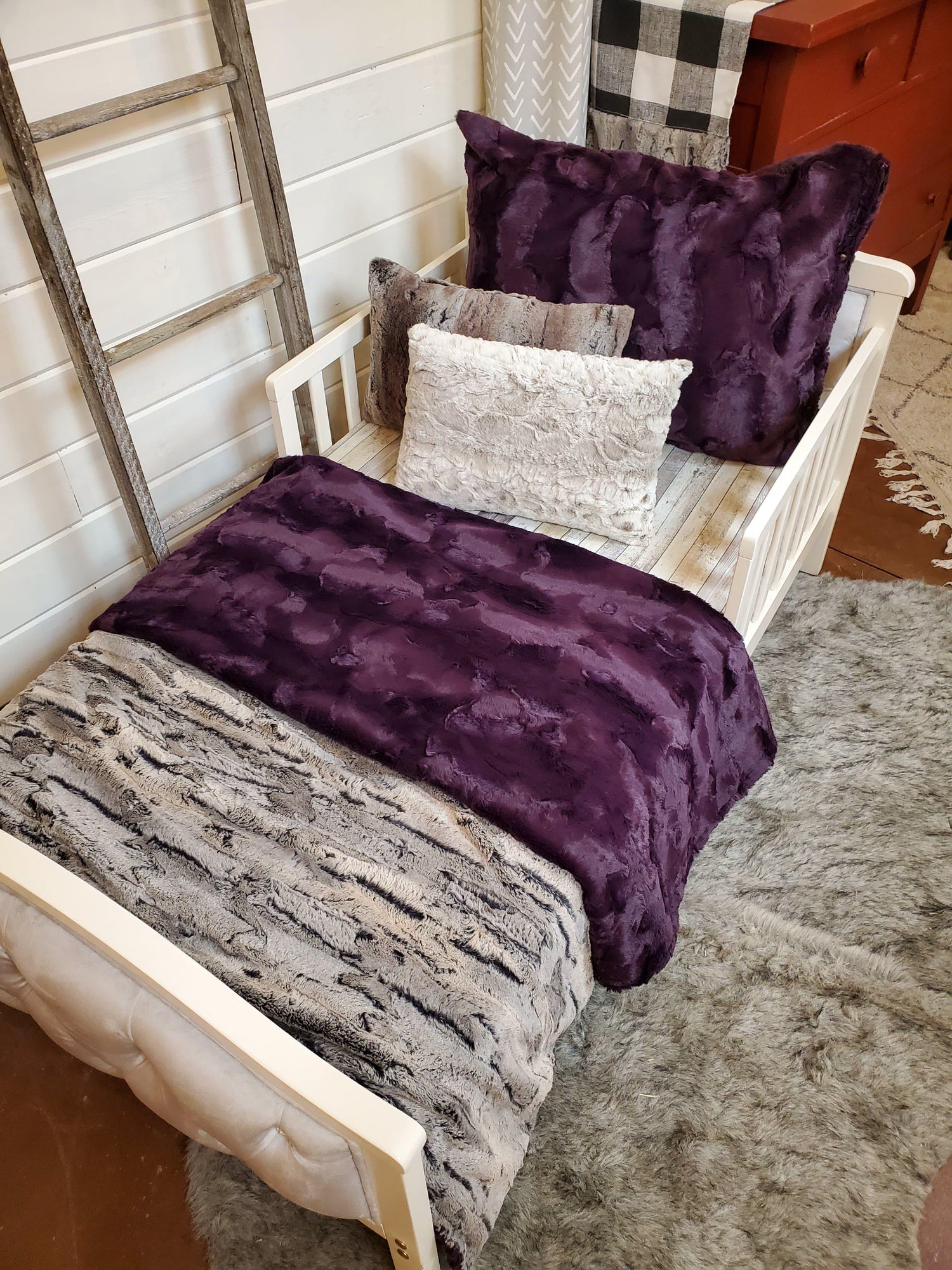 Toddler or Twin Bedding -  Rabbit Minky and Plum Hide Minky Collection - DBC Baby Bedding Co 