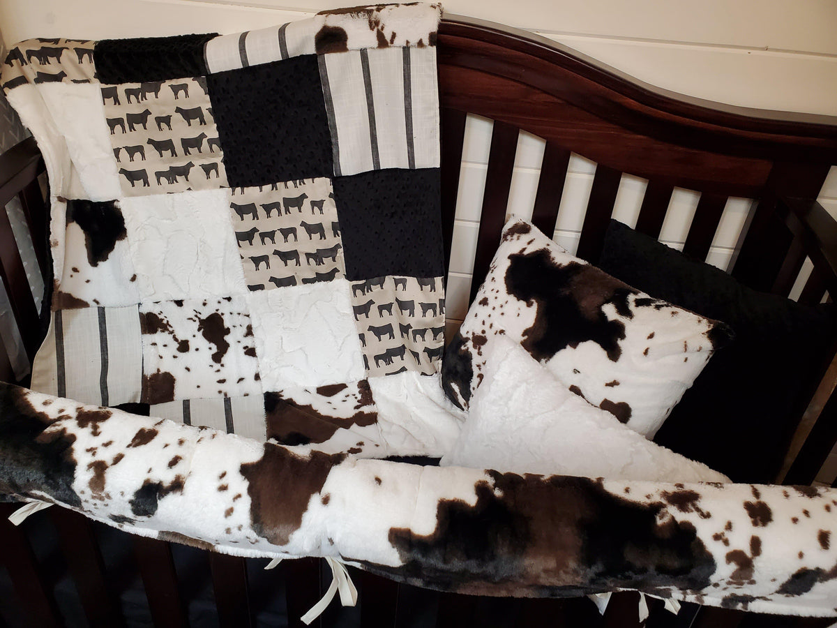 Boy Crib Bedding- Angus and Cow Minky Farm Nursery - DBC Baby Bedding Co 