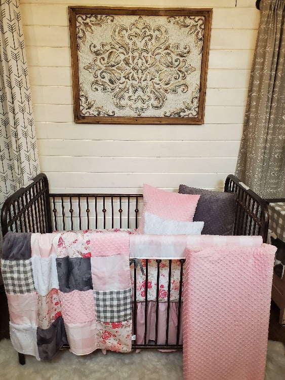 Ready Ship Girl Crib Bedding- Romantic Rose's Farmhouse Collection - DBC Baby Bedding Co 