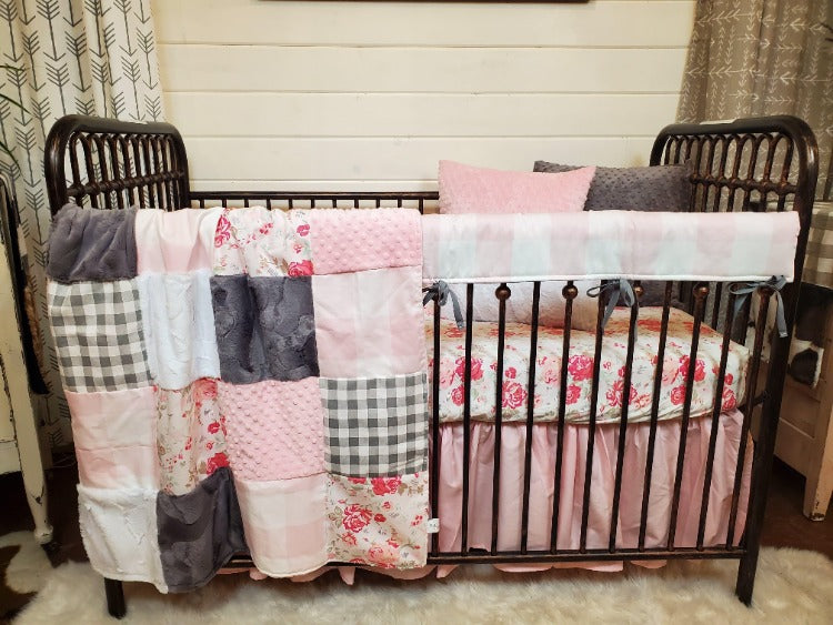 Ready Ship Girl Crib Bedding- Romantic Rose's Farmhouse Collection - DBC Baby Bedding Co 