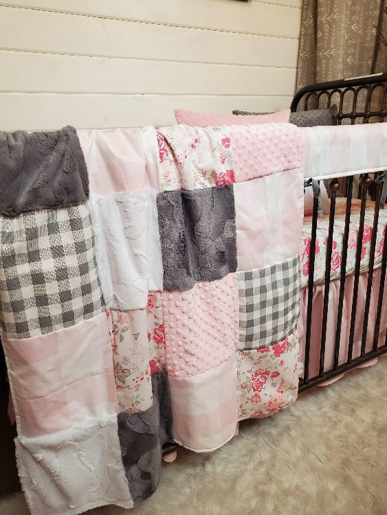 Ready Ship Girl Crib Bedding- Romantic Rose's Farmhouse Collection - DBC Baby Bedding Co 