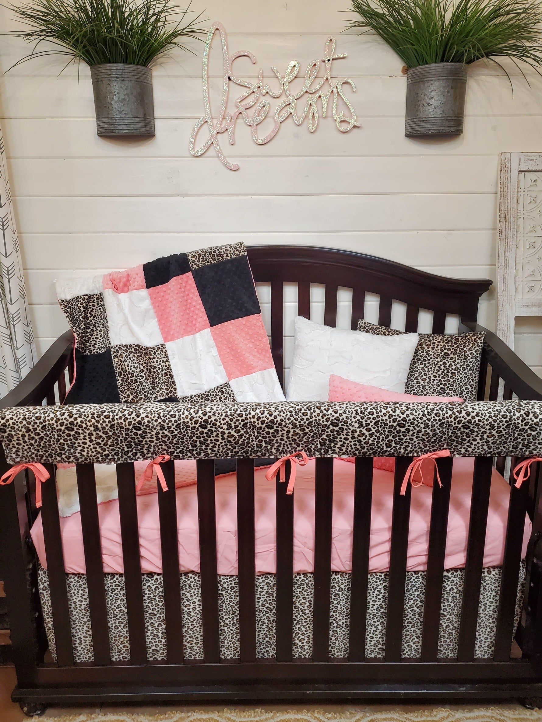 Ready Ship Girl Crib Bedding - Cheetah Minky and Coral Minky Collection - DBC Baby Bedding Co 