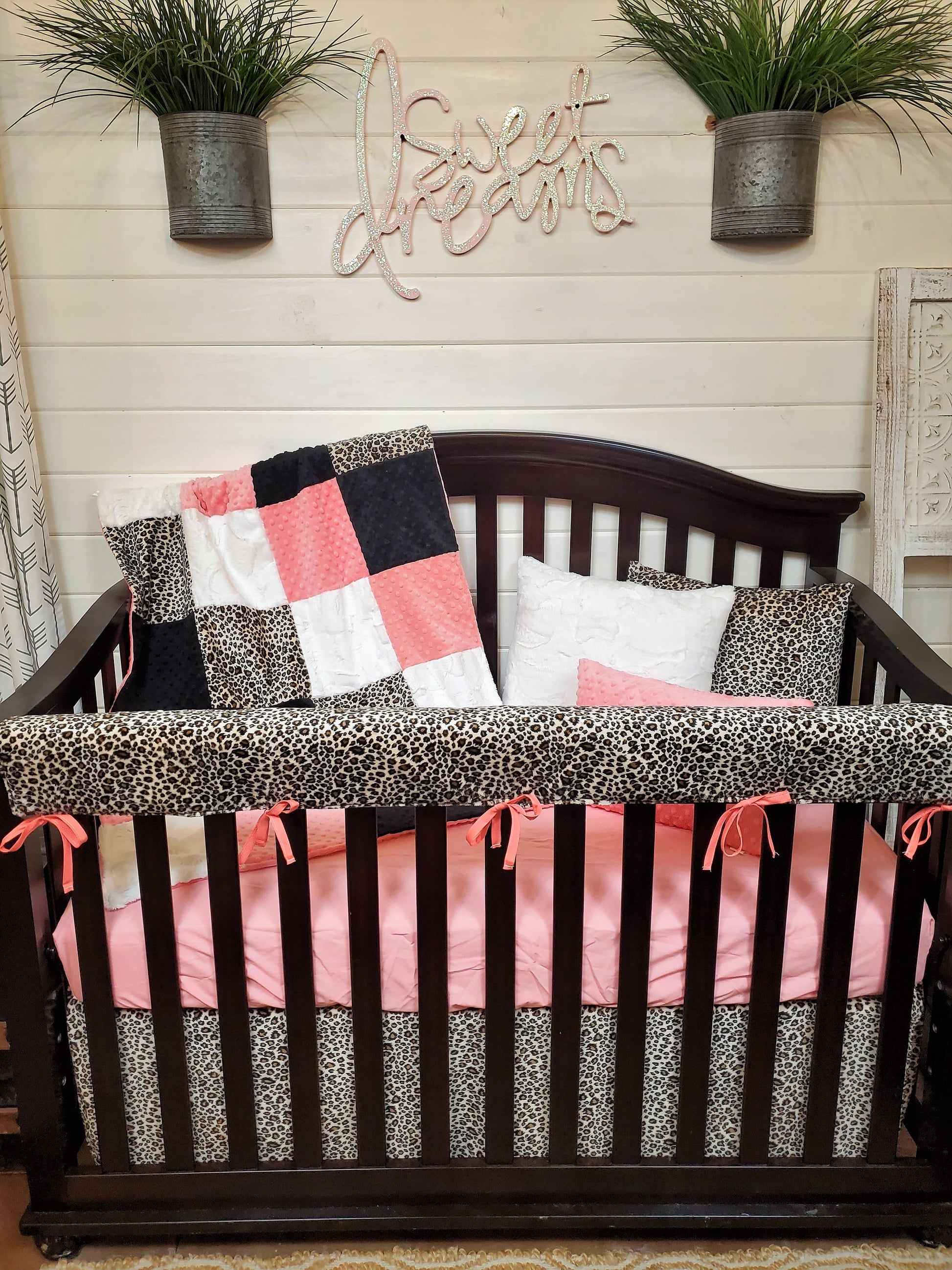 Girl Crib Bedding - Cheetah Minky and Coral Minky Collection - DBC Baby Bedding Co 