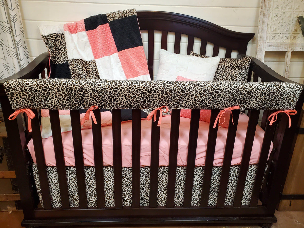 Ready Ship Girl Crib Bedding - Cheetah Minky and Coral Minky Collection - DBC Baby Bedding Co 