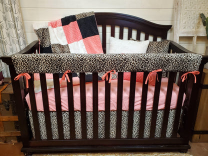 Ready Ship Girl Crib Bedding - Cheetah Minky and Coral Minky Collection - DBC Baby Bedding Co 