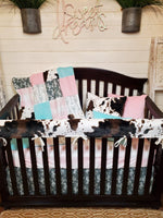 Girl Crib Bedding - Cactus, Blush Check, Cow Minky Collection - DBC Baby Bedding Co 