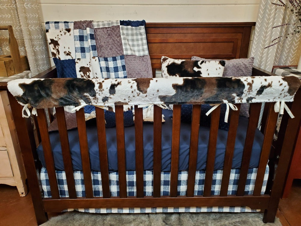 Navy  Check and Cow Minky Farm Baby Bedding