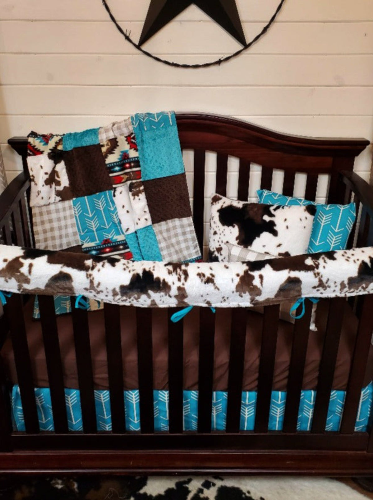 Boy Crib Bedding - Aztec and Teal Arrow Western Crib Bedding - DBC Baby Bedding Co 