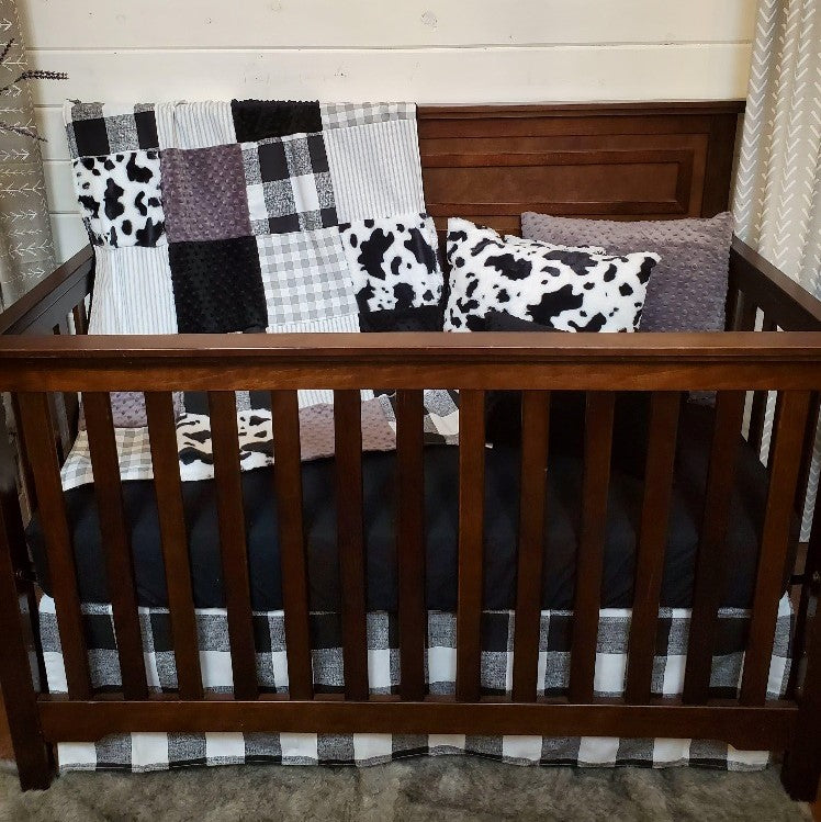 Boy Crib Bedding - Black White Cow Minky Farmhouse Baby Bedding Collection - DBC Baby Bedding Co