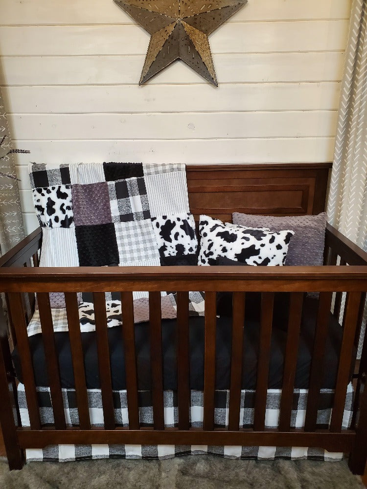 Boy Crib Bedding - Black White Cow Minky Farmhouse Collection - DBC Baby Bedding Co 
