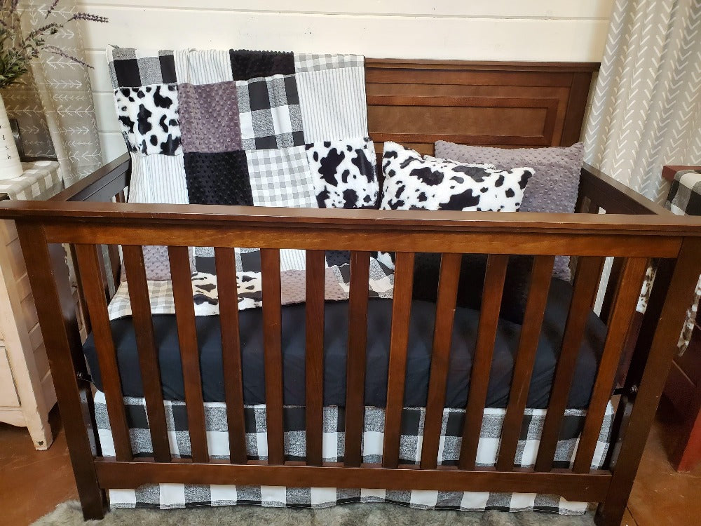 Boy Crib Bedding - Black White Cow Minky Farmhouse Collection - DBC Baby Bedding Co 