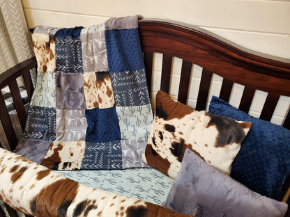 Custom Boy Crib Bedding - Steer and Cow Minky Ranch Collection - DBC Baby Bedding Co 