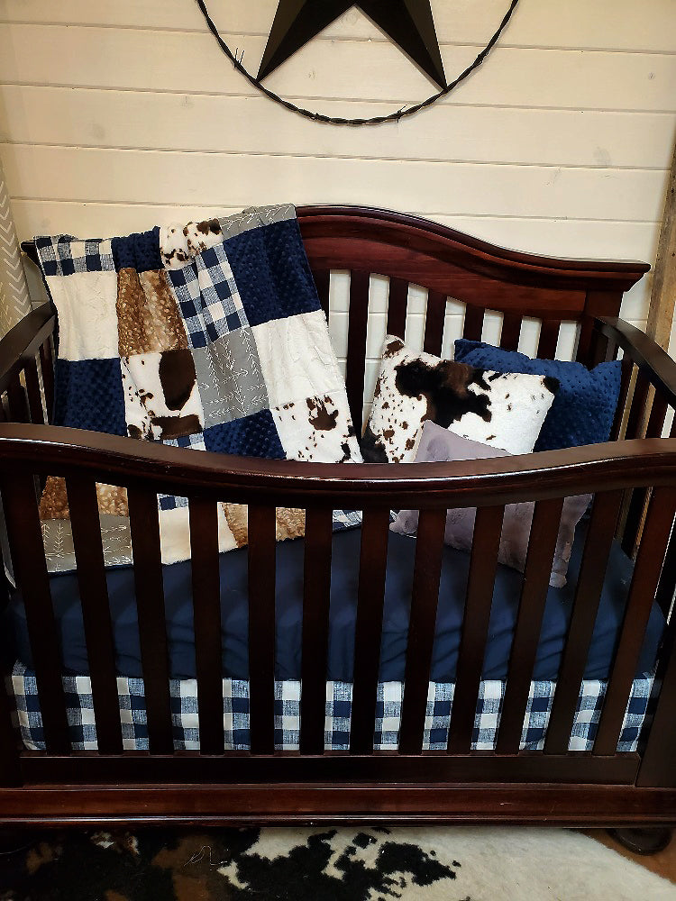 Boy Crib Bedding - Farmhouse, Fawn minky, and Cow minky Farm Baby Bedding Collection - DBC Baby Bedding Co 