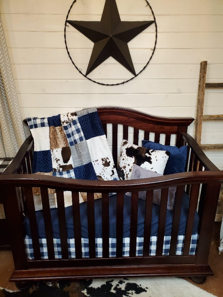 Boy Crib Bedding - Farmhouse, Fawn minky, and Cow minky Farm Baby Bedding Collection - DBC Baby Bedding Co 