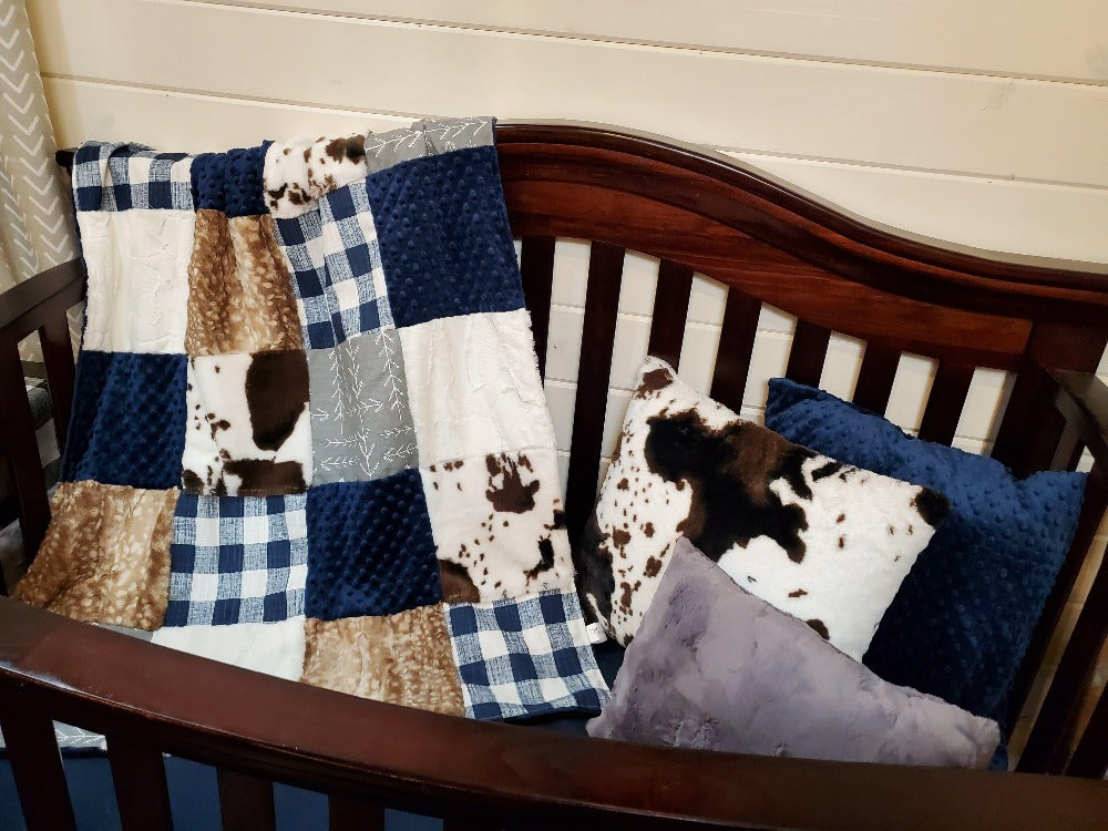 Boy Crib Bedding - Farmhouse, Fawn minky, and Cow minky Farm Collection - DBC Baby Bedding Co 