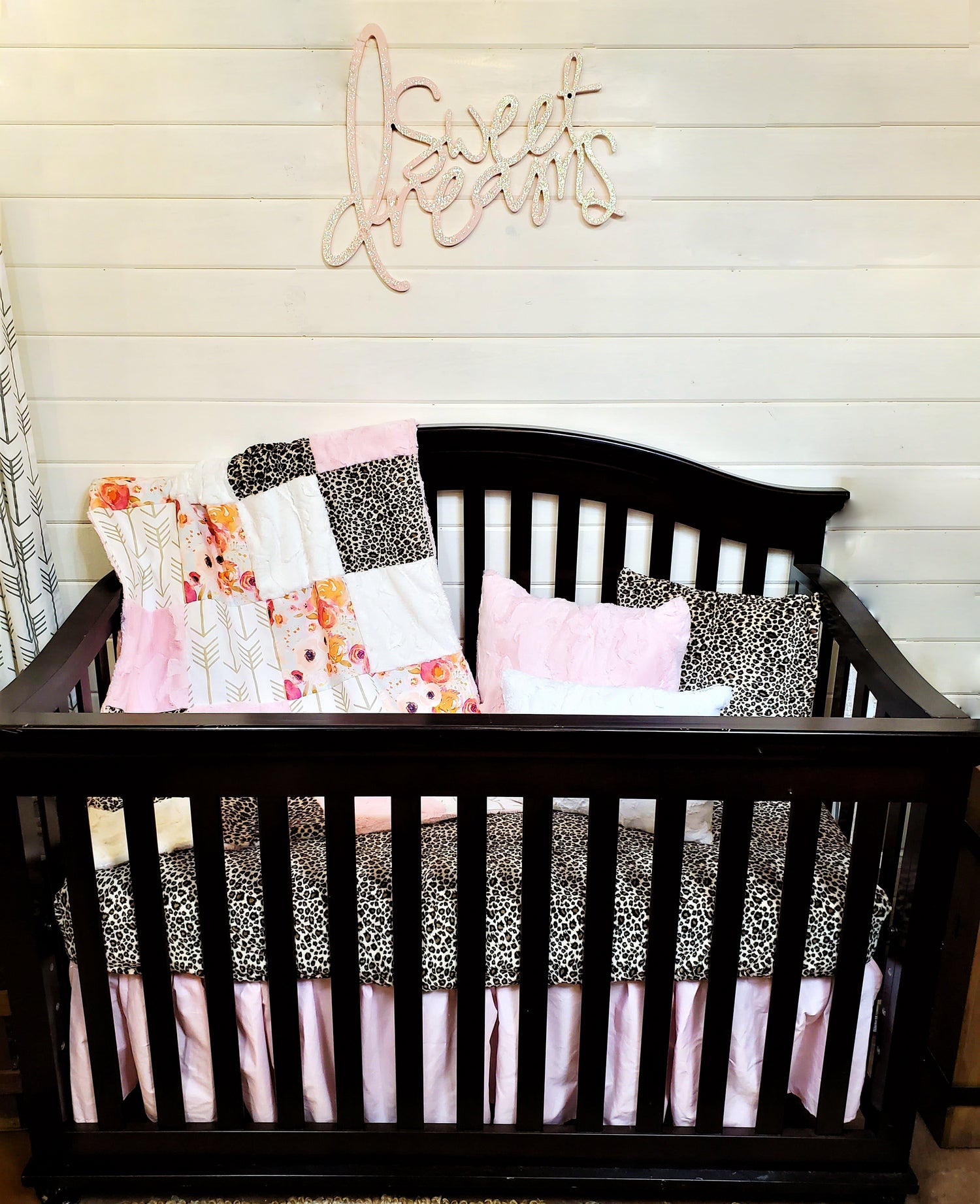 Custom Girl Crib Bedding - Cheetah, Blush, Watercolor Rose Collection - DBC Baby Bedding Co